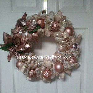 Rose Gold Poinsettia and Ornament Wreath